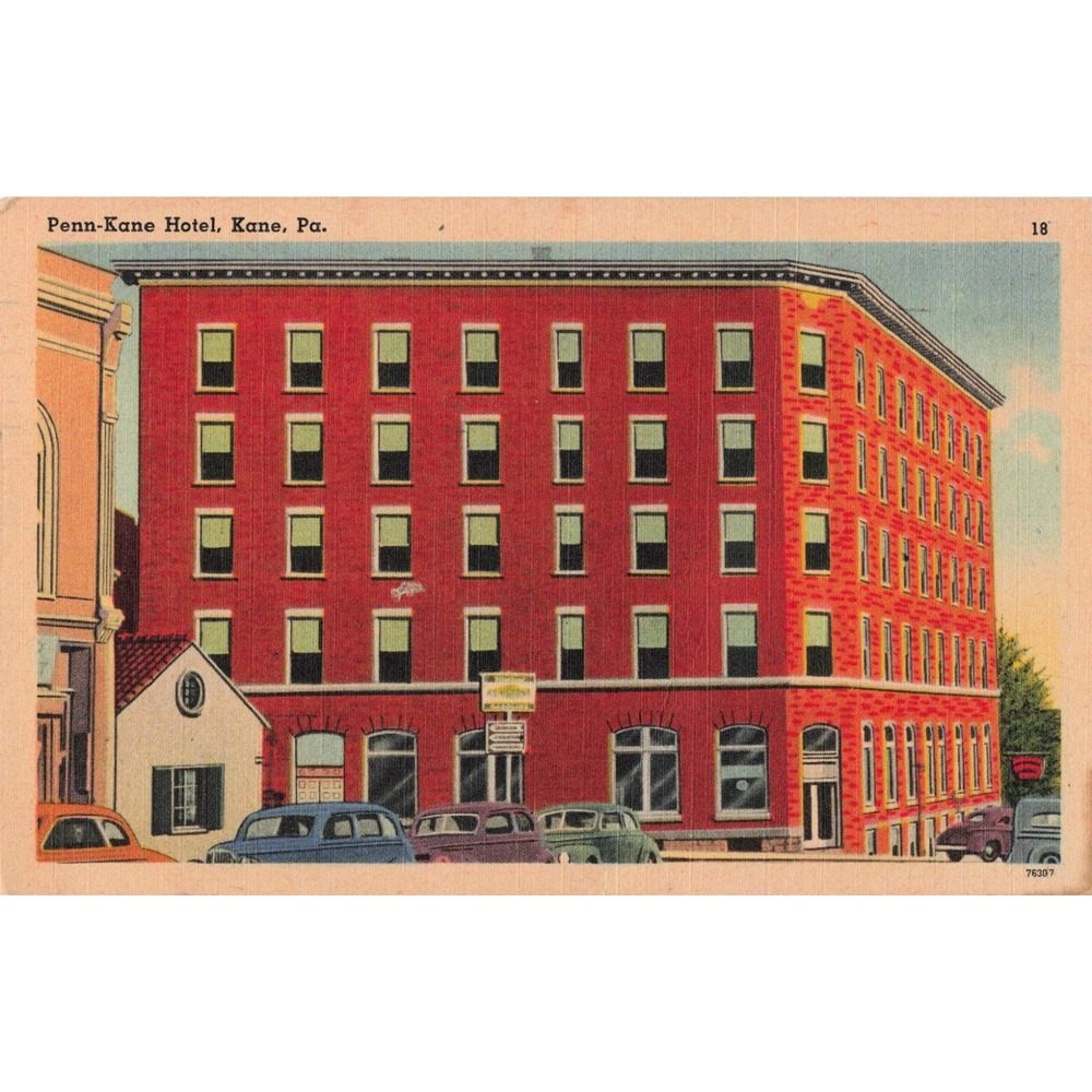 Penn-Kane Hotel Kane Pennsylvania PA Linen Postcard 1940s Cars Tichnor Views